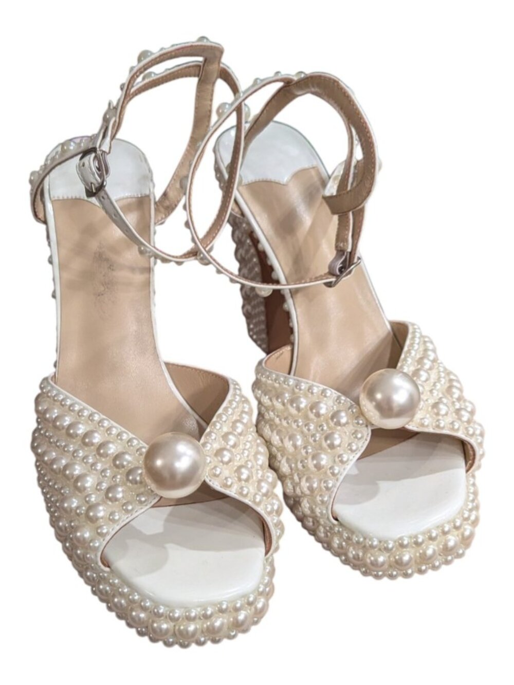 Womens Pearl Platform Heels Bridal Wedding Shoes - Picture 8 of 9